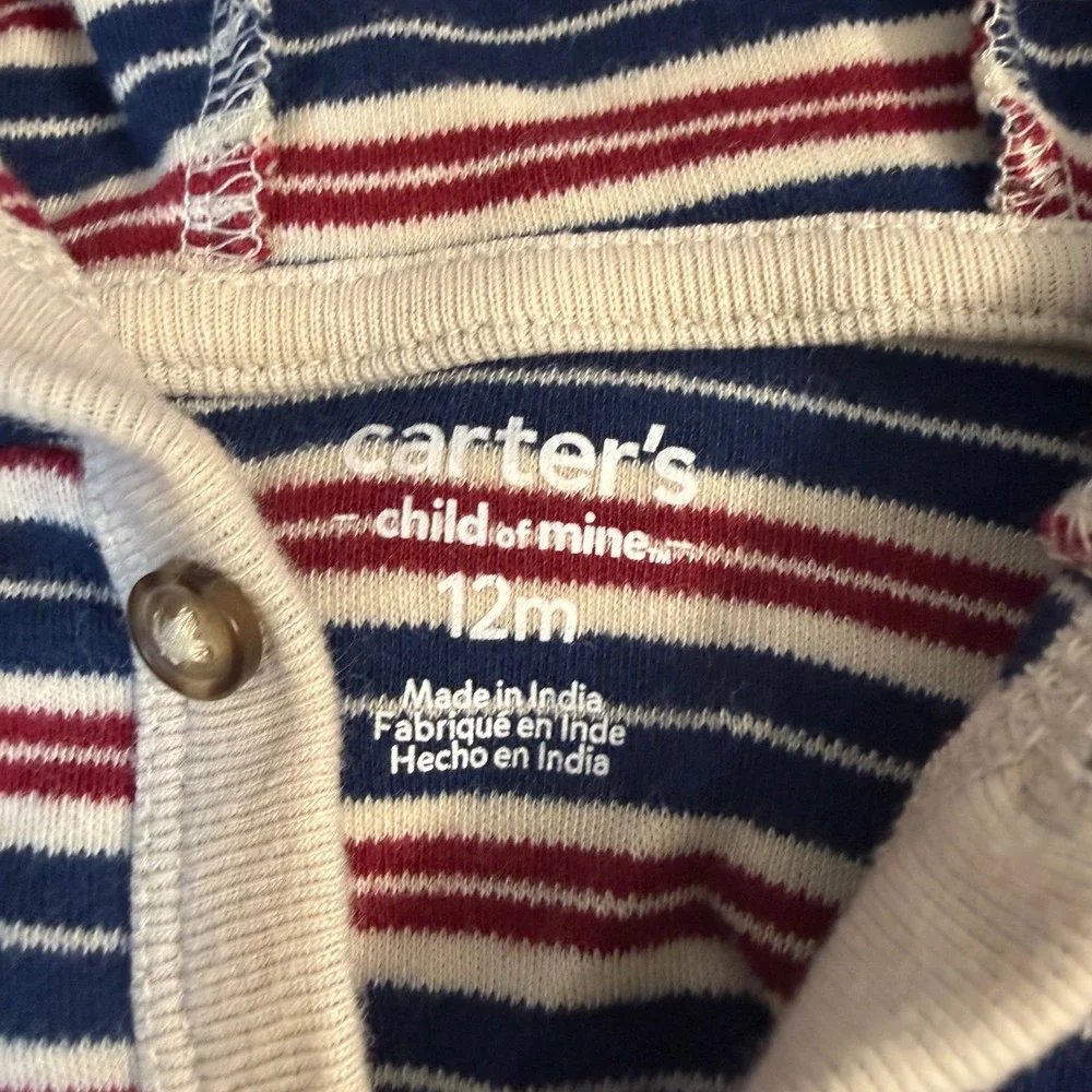 Carters Striped Button Up Long Sleeve Shirt Onesie 12 months Boy Cotton Top